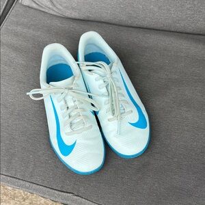 Nike Light Aqua Indoor Soccer Sneakers with Bright Blue Swoosh